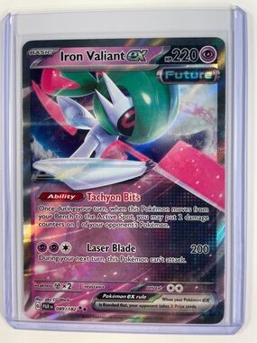 Pokemon Iron Valiant ex Card - Pink & Green Holo